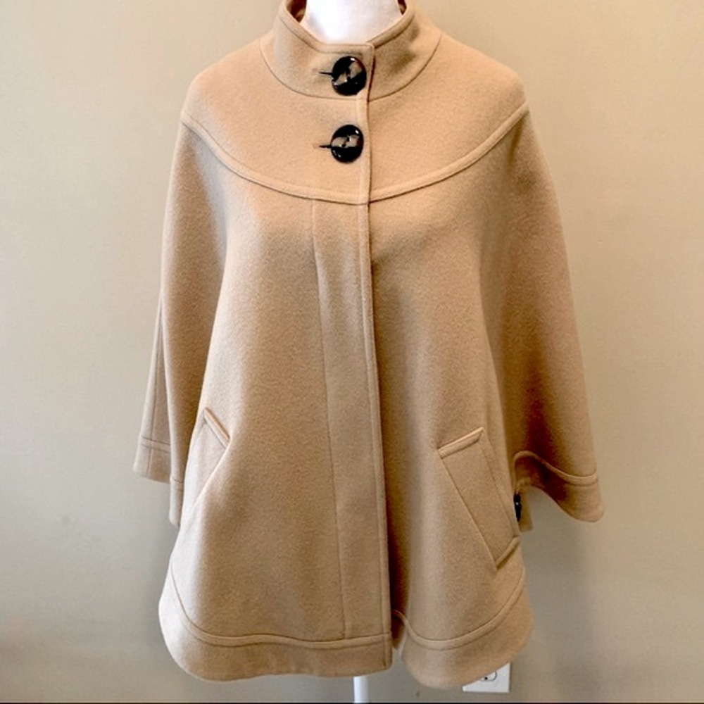 Helene Berman London cape poncho coat with tortoise shell buttons and pockets XS - Picture 4 of 14